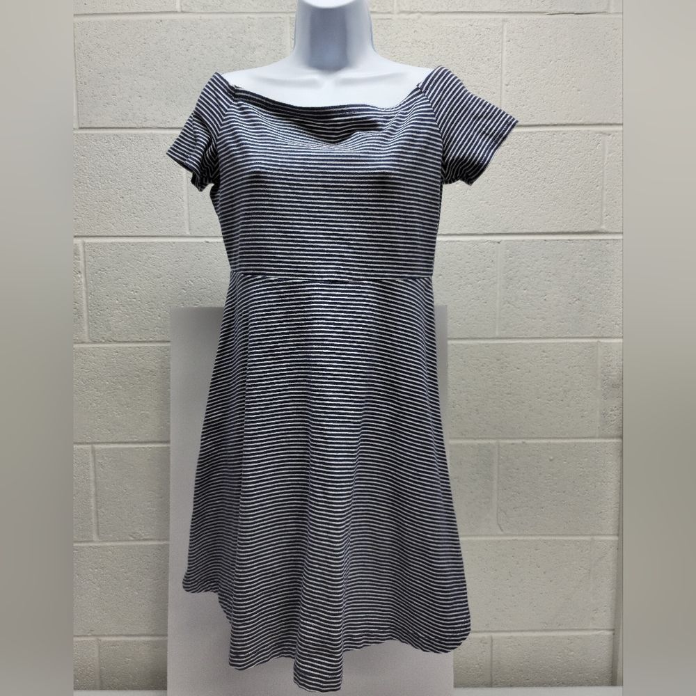 Old Navy Off Shoulder Blue and White Striped Dress